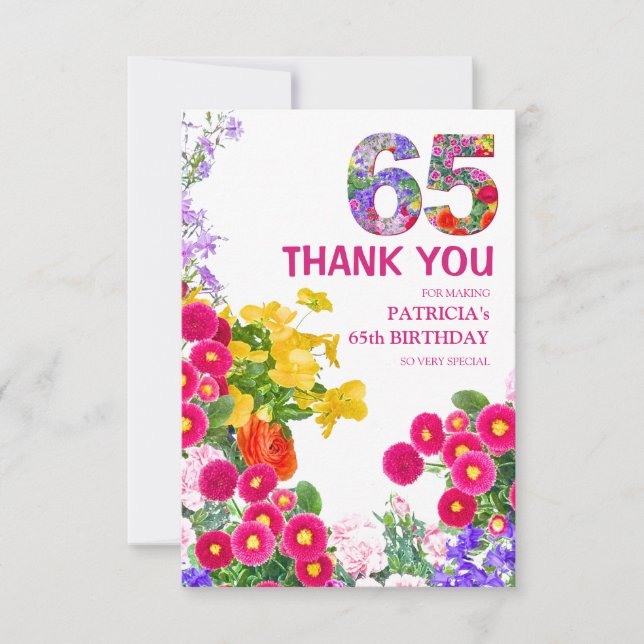 65 Years Elegant Garden Floral – 65th Birthday Thank You Card (Front)
