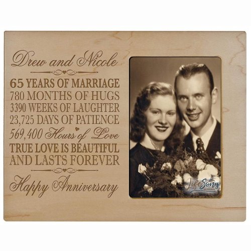 65 Years of Marriage Charming Maple Picture Frame