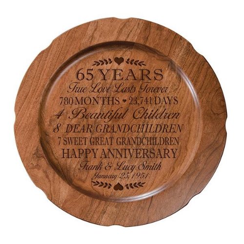 65 Years of Marriage Classy Cherry Wood Plate