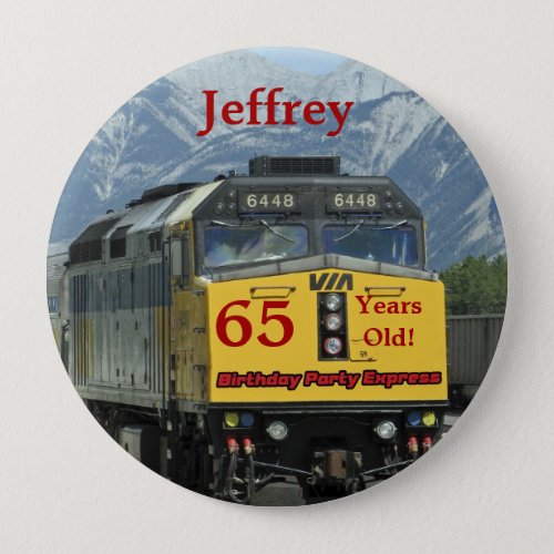65 Years Old Railroad Train Birthday Button Pin