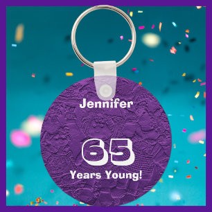 65 Years Young Purple Rag Dolls, Name Keychain