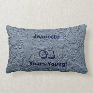 65 Years Young Silver Blue Doll, Name, Comfortable Lumbar Pillow