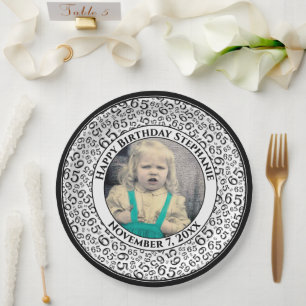 65 Your Photo Random Number Pattern Black/White Paper Plates