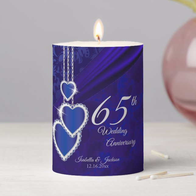 65th / 45th Sapphire Wedding Anniversary 2 Pillar Candle (In Situ)