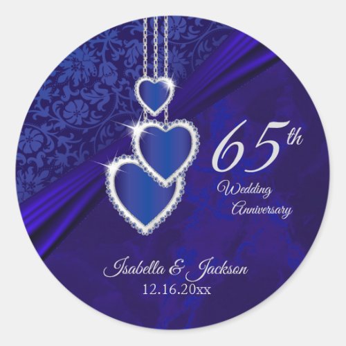 65th  45th Sapphire Wedding Anniversary Design Classic Round Sticker