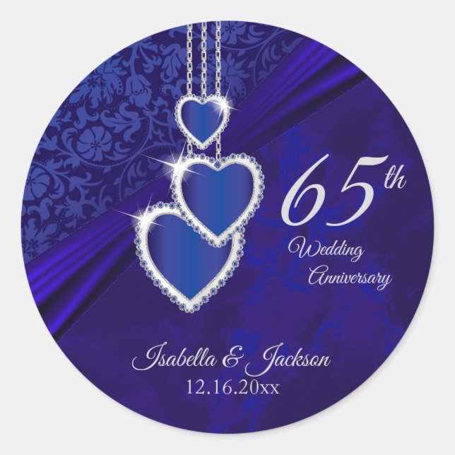 65th / 45th Sapphire Wedding Anniversary Design Classic Round Sticker (Front)