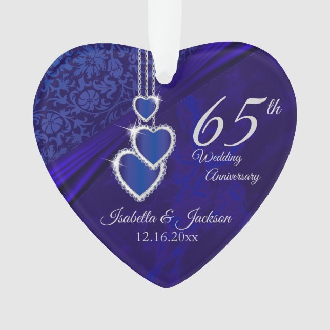 65th / 45th Sapphire Wedding Anniversary Keepsake Ornament (Front)