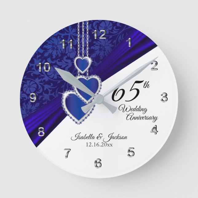 65th / 45th Sapphire Wedding Anniversary Keepsake Round Clock (Front)