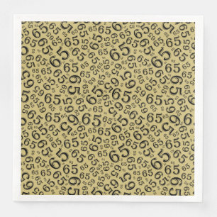 65th Age Random Number Pattern Black/Gold Paper Dinner Napkins