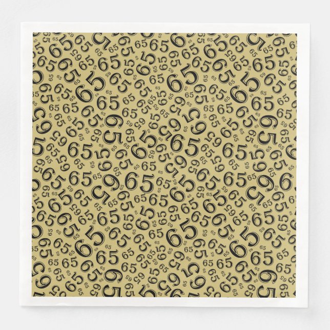 65th Age Random Number Pattern Black/Gold Paper Dinner Napkins (Front)
