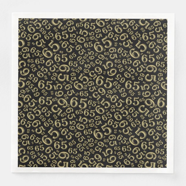 65th Age Random Number Pattern Black/Gold Paper Dinner Napkins (Front)