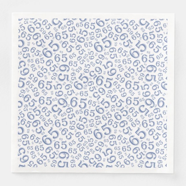 65th Age Random Number Pattern Blue/White Paper Dinner Napkins (Front)