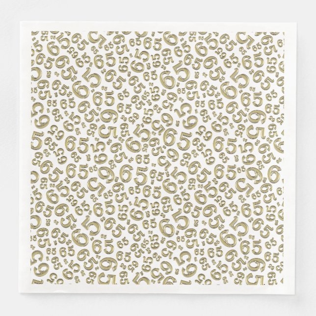 65th Age Random Number Pattern Gold/White Paper Dinner Napkins (Front)