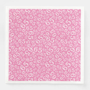 65th Age Random Number Pattern Pink/White Paper Dinner Napkins