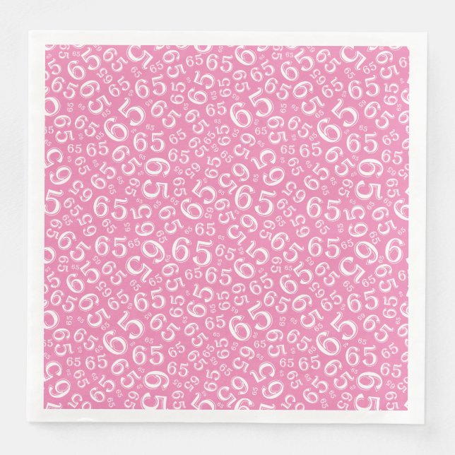 65th Age Random Number Pattern Pink/White Paper Dinner Napkins (Front)