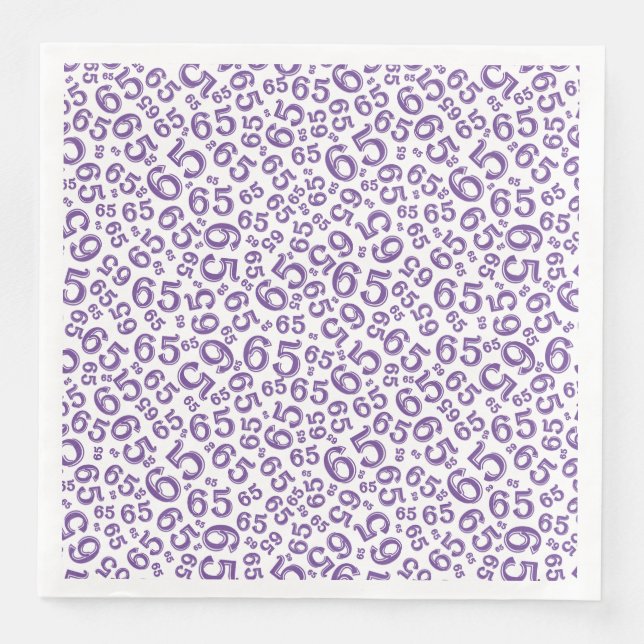 65th Age Random Number Pattern Purple/White Paper Dinner Napkins (Front)
