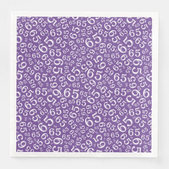65th Age Random Number Pattern Purple/White Paper Dinner Napkins (Front)