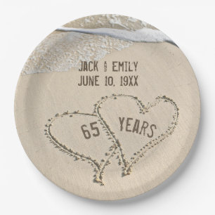 65th Anniversary Beach Hearts Paper Plate