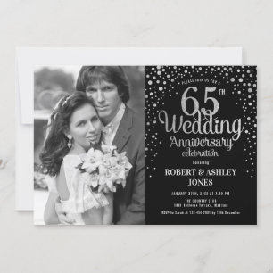 65th Anniversary - Black Silver Photo Invitation
