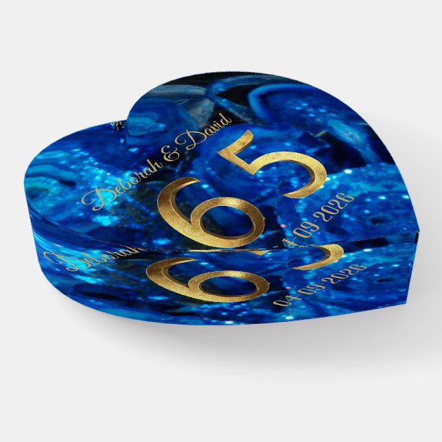 65th Anniversary Blue Sapphire Floral Gold Number Paperweight (Angled)