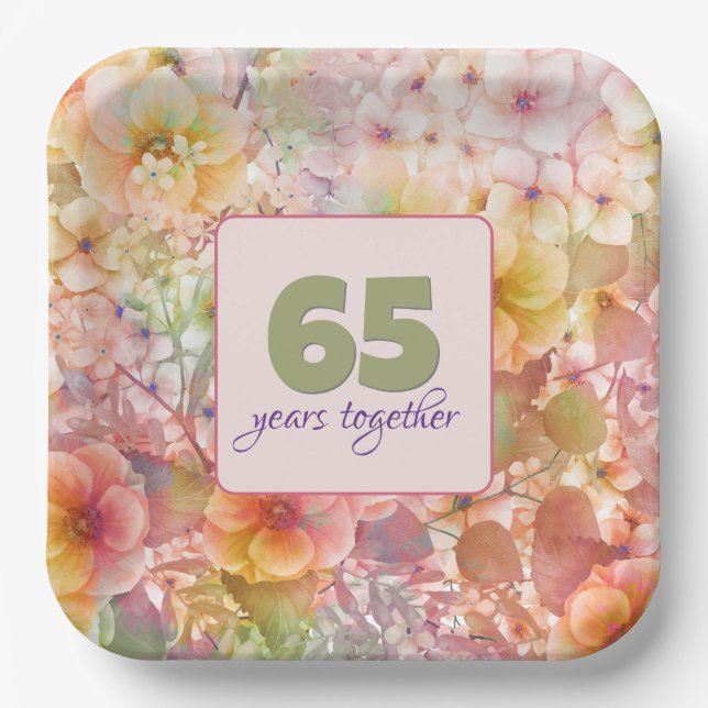 65th Anniversary Cosmos Floral Design Paper Plates (Front)