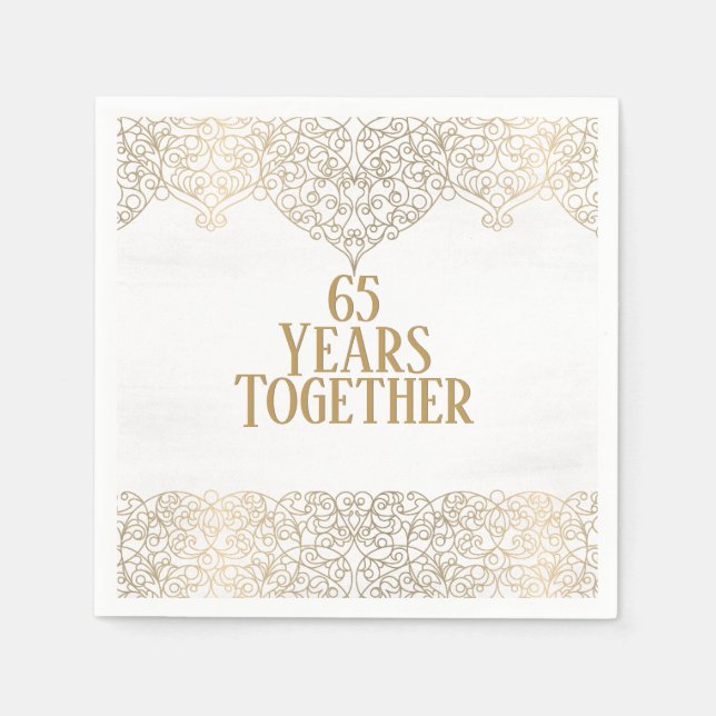 65th Anniversary Gold Lace On White Napkins (Front)