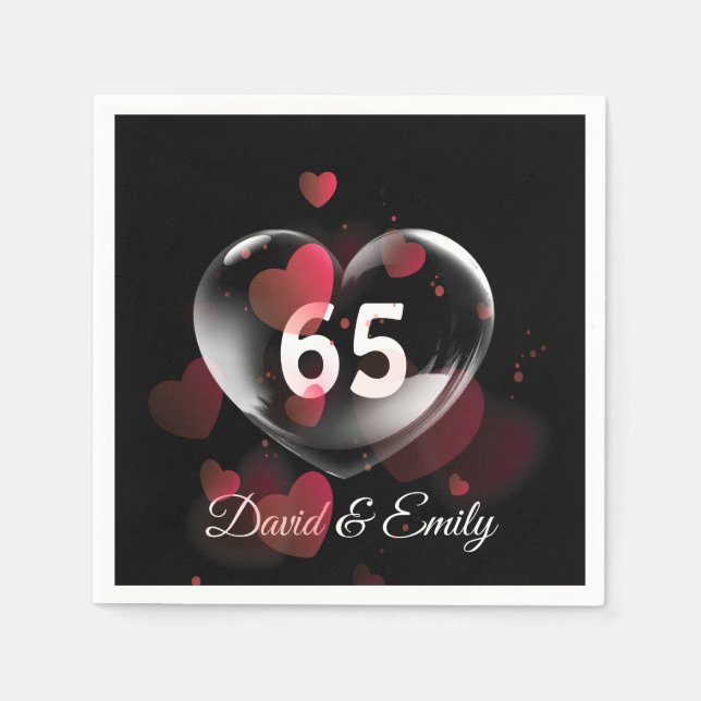 65th Anniversary Heart Bubble With Red Hearts  Napkins (Front)