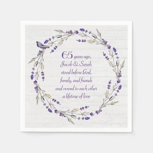 65th Anniversary Lavender Wreath Napkins