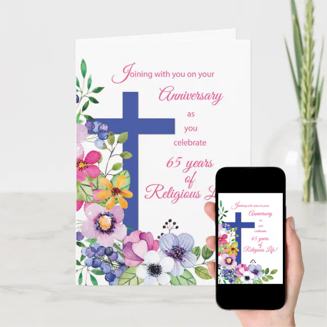 65th Anniversary Nun Religious Life Cross And Flower Card Zazzle