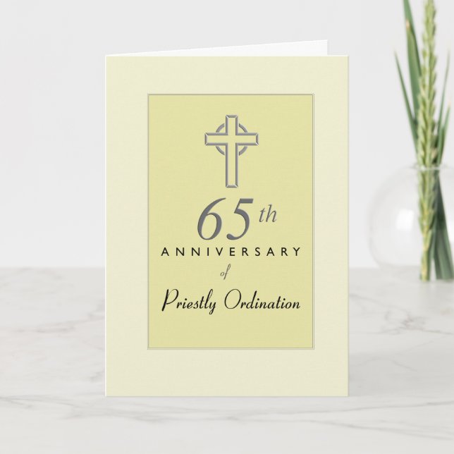 65th Anniversary of Priest with Embossed Cross, Re Card (Front)