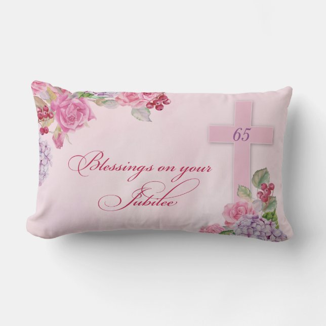 65th Anniversary of Religious Life Catholic Nun Lumbar Pillow (Front)