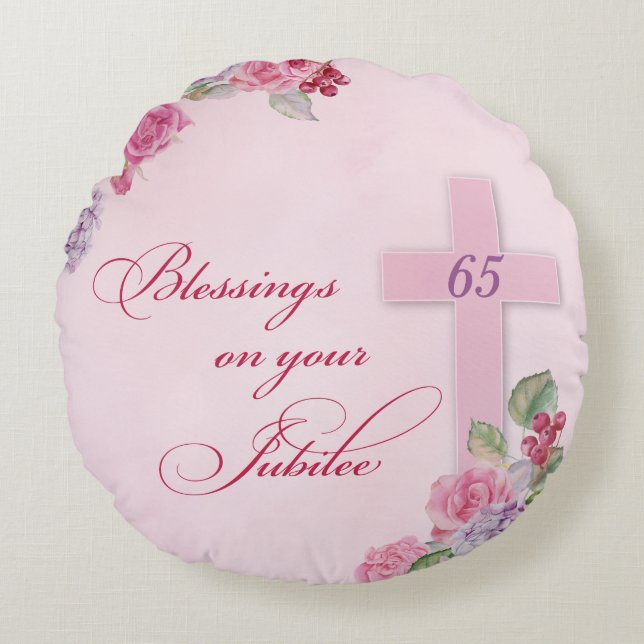 65th Anniversary of Religious Life Catholic Nun Round Pillow (Front)