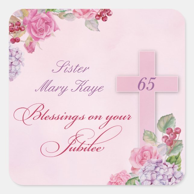 65th Anniversary of Religious Life Catholic Nun Square Sticker (Front)