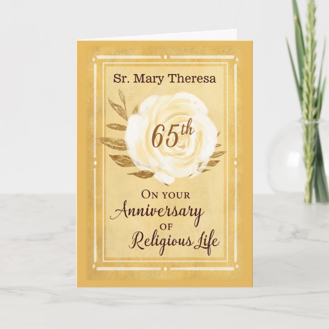 65th Anniversary of Religious Life Nun White Rose Card (Front)