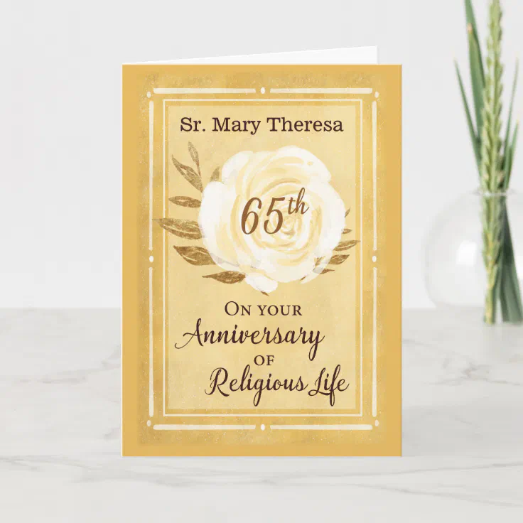 65th Anniversary Of Religious Life Nun White Rose Card Zazzle