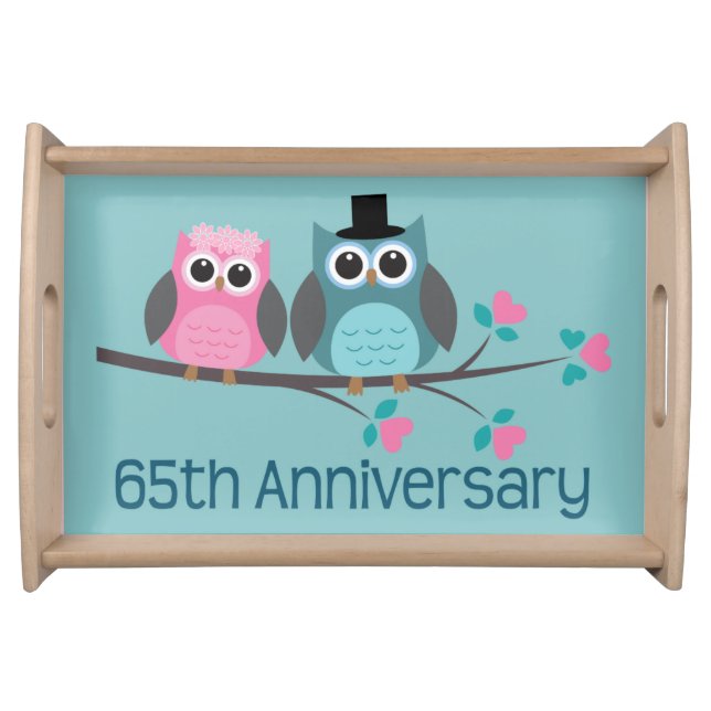 65th Anniversary Owl Couple Serving Tray (Front)