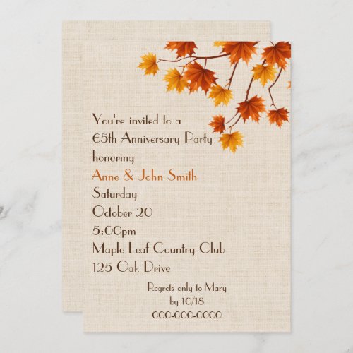 65th Anniversary Party Autumn Leaves Invitation