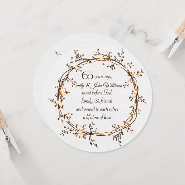 65th Anniversary Party Glowing Autumn Berry Wreath Invitation (Front/Back In Situ)