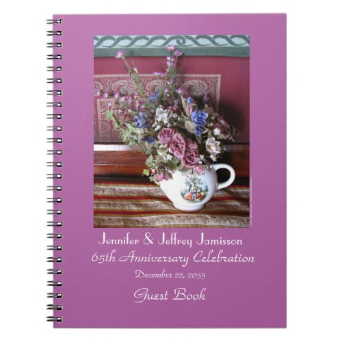 65th Anniversary Party Guest Book Vintage Teapot Notebook