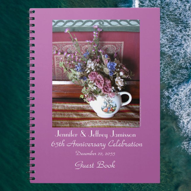 65th Anniversary Party Guest Book, Vintage Teapot Notebook (Creator Uploaded)
