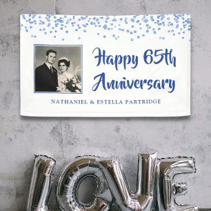 65th Anniversary Photo Blue Glitter Confetti Banner