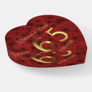 65th Anniversary Red Roses Floral Faux Gold Number Paperweight