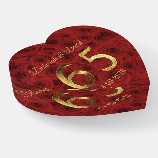 65th Anniversary Red Roses Floral Faux Gold Number Paperweight (Angled)
