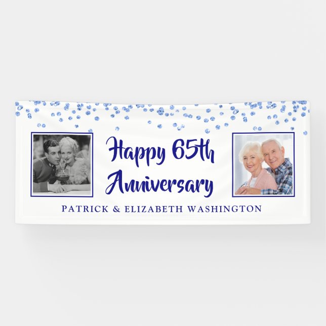 65th Anniversary Sapphire Blue Confetti Photo Banner (Horizontal)