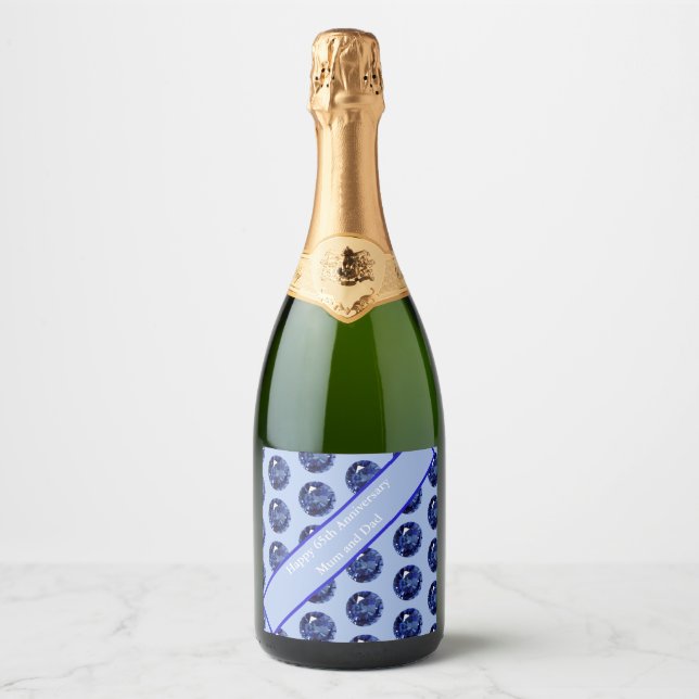 65th Anniversary Sapphire Editable Sparkling Wine Label (Front)