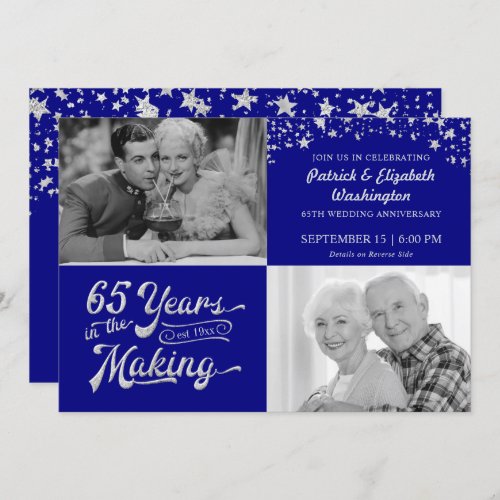 65th Anniversary Sapphire Silver Glitter Stars Invitation