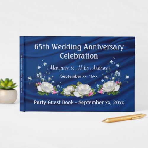 65th Anniversary Sapphire White Roses Custom Guest Book