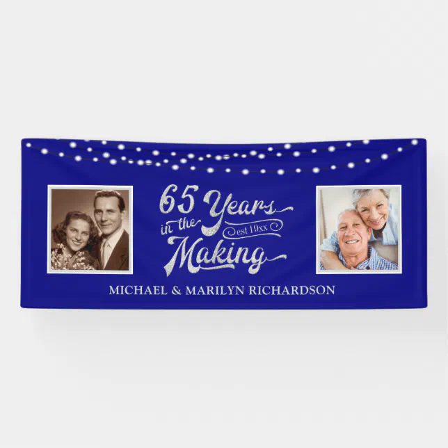 65th Anniversary Then & Now Photos | Blue & Silver Banner | Zazzle