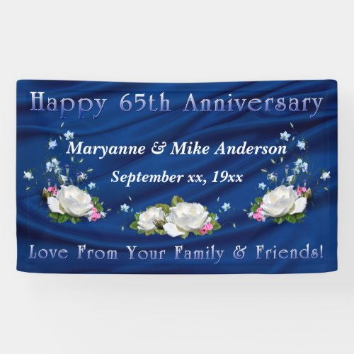 65th Anniversary White Roses and Bluebells Banner