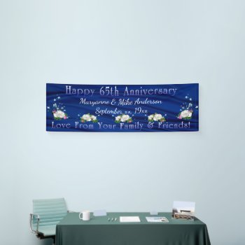 65th Anniversary White Roses Sapphire Custom Banner by anuradesignstudio at Zazzle